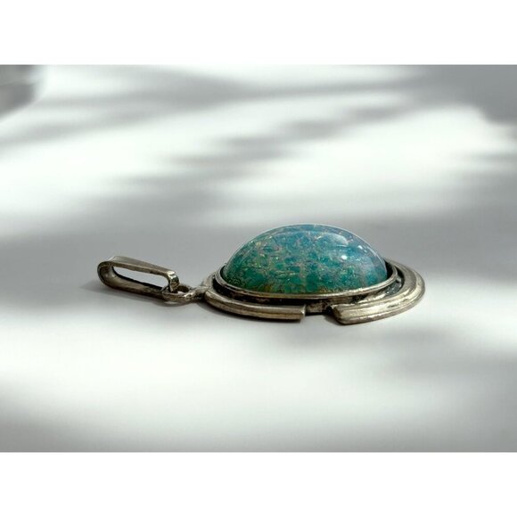 Opal Modernist Semi-Precious Gemstone Minimalist Sterling Silver Vintage Pendant - Picture 9 of 10